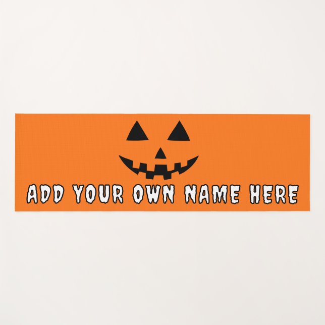 Personalized Orange Pumpkin Halloween Your Name Yoga Mat (Front (Horizontal))