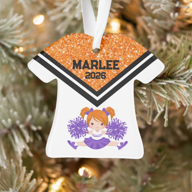 Personalized Orange & Purple Cheer Ornament  (Tree)