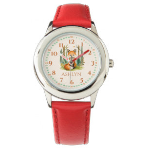 Personalized Orange Red Fox Kids Learning Watch