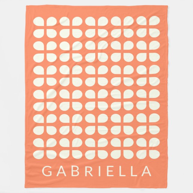 Personalized Orange Retro Midcentury Modern Bold Fleece Blanket (Front)
