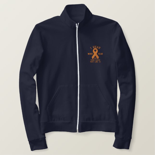 Personalized Orange Ribbon Awareness Embroidery Embroidered Jacket (Design Front)