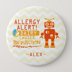 Personalized Orange Robot Dairy Allergy Alert Pin