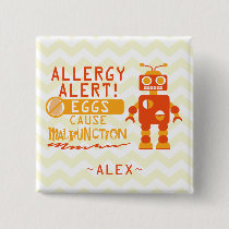 Personalized Orange Robot Egg Allergy Alert Button