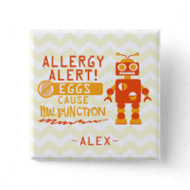 Personalized Orange Robot Egg Allergy Alert Button