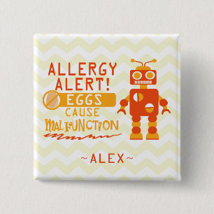 Personalized Orange Robot Egg Allergy Alert Button