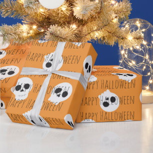 Personalized Orange Skull Halloween Wrapping Paper