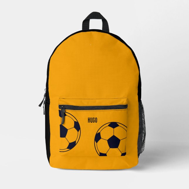 Personalized Orange Soccer Ball Printed Backpack (Front)
