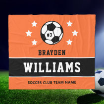 Personalized Orange Soccer Player Name Fleece Blanket