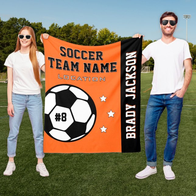 Personalized Orange Soccer Player Name Fleece Blanket (Creator Uploaded)