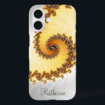 Personalized Orange Spiral Fractal iPhone 16 Case<br><div class="desc">This personalized iPhone case features colorful spiral fractal in yellow,  orange and light gray. Add the name in a gray script font at the bottom.</div>