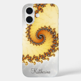 Personalized Orange Spiral Fractal iPhone 16 Case