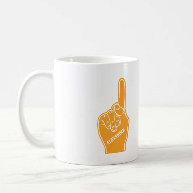 Personalized Orange Sports Foam Finger Coffee Mug (Left)
