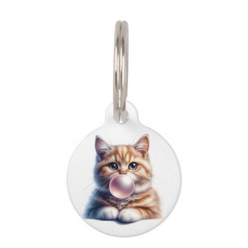 Personalized Orange Tabby Cat Blowing Bubble Gum Pet ID Tag