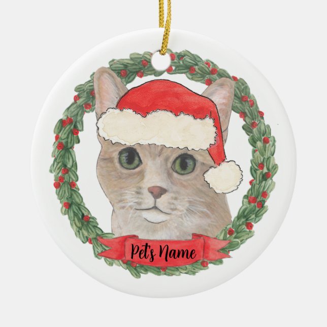 Personalized Orange Tabby Cat Ceramic Ornament (Front)