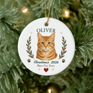 Personalized Orange Tabby Cat Christmas Ceramic Ornament