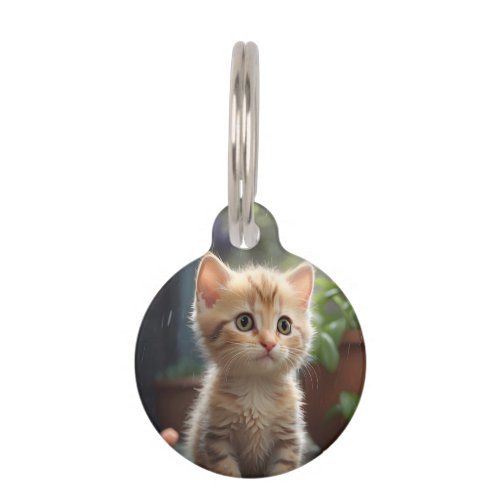Personalized Orange Tabby Cat Sitting in a Garden Pet ID Tag