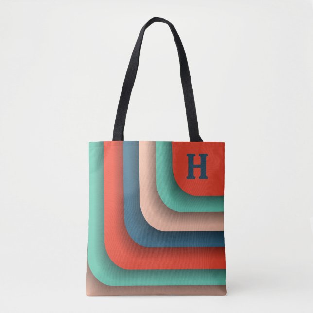 Personalized Orange, Teal and Blue Tote Bag (Front)