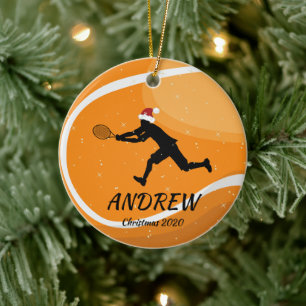 Personalized Orange Tennis Ball Player Santa Xmas Ceramic Ornament