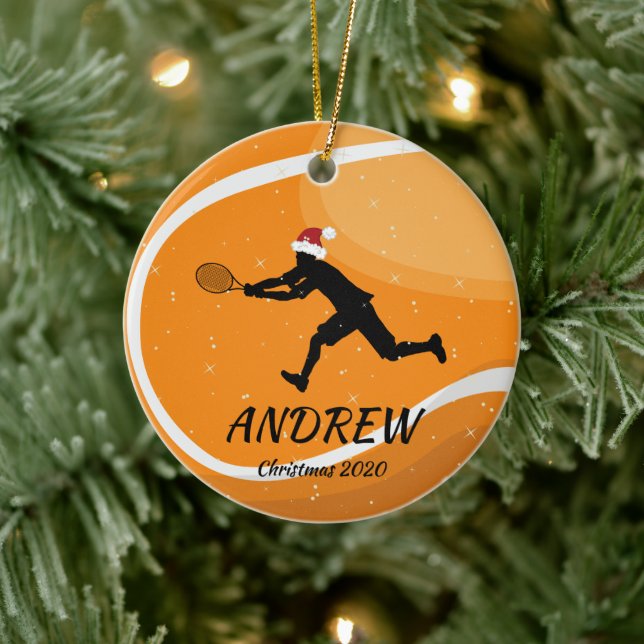 Personalized Orange Tennis Ball Player Santa Xmas Ceramic Ornament (Tree)