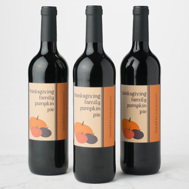Personalized Orange Thanksgiving Family Pumpkin Wine Label (Bottles)