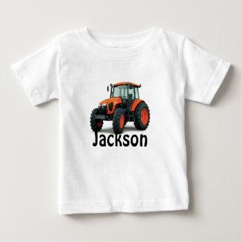 Personalized Orange Tractor Baby T-shirt by DakotaInspired at Zazzle