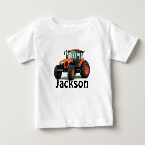 Personalized Orange Tractor Baby T_Shirt