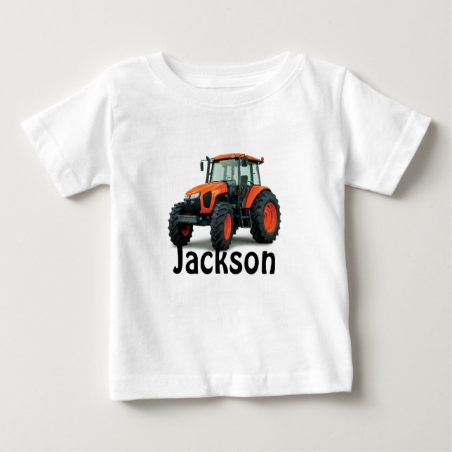 Personalized Orange Tractor Baby T-Shirt (Front)