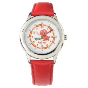 Personalized Orange Triceratops Learning Kids Watch
