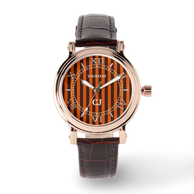 Personalized Orange Vertical Stripes Dial Watch (Front)