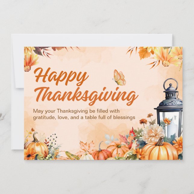 Personalized Orange Watercolor Happy Thanksgiving  Holiday Card (Front)