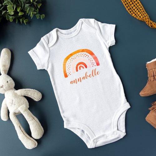 Personalized Orange Watercolor Rainbow Named Baby Bodysuit