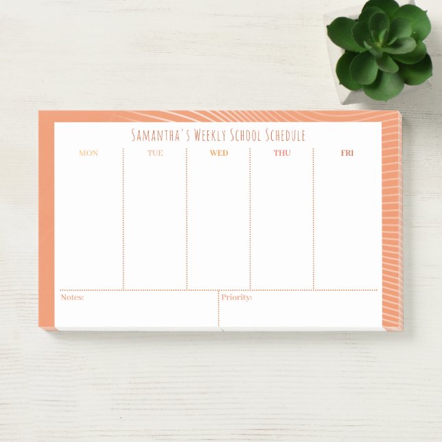 Personalized Orange Weekly Class Schedule Post-it Notes (Office)