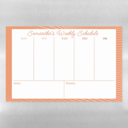 Personalized Orange Weekly Schedule Magnetic Dry Erase Sheet