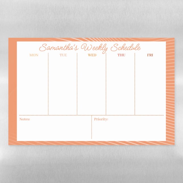 Personalized Orange Weekly Schedule Magnetic Dry Erase Sheet (Horizontal)