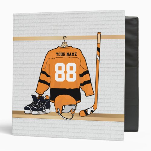 Personalized Orange White and black Hockey Binder