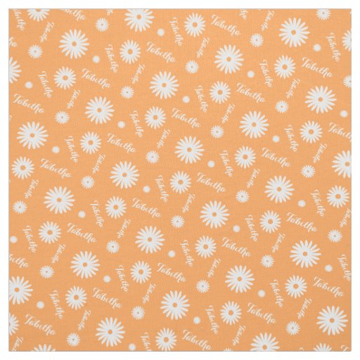 Personalized orange white daisy name pattern fabric