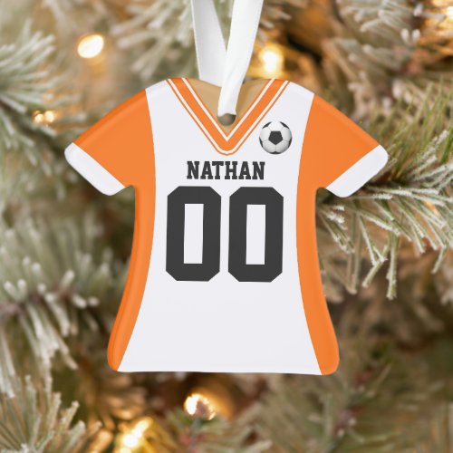 Personalized OrangeWhite Soccer Jersey Ornament