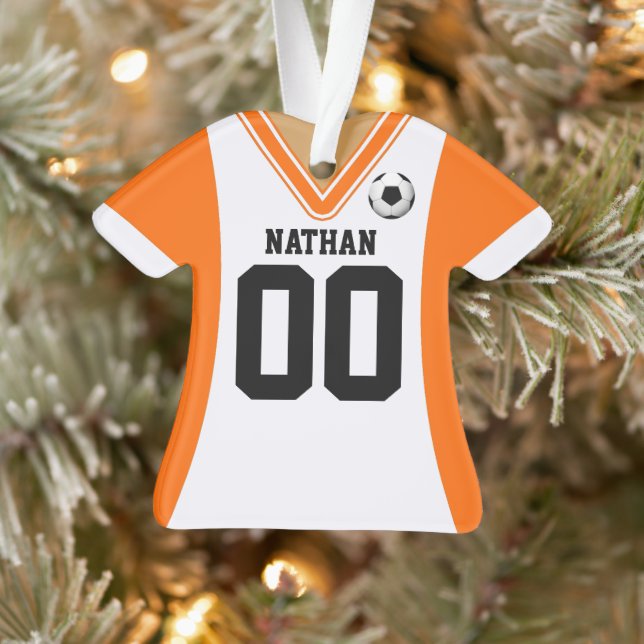 Personalized Orange/White Soccer Jersey Ornament (Tree)