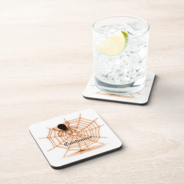 Personalized Orange & White Spider Web  Coasters (Right Side)