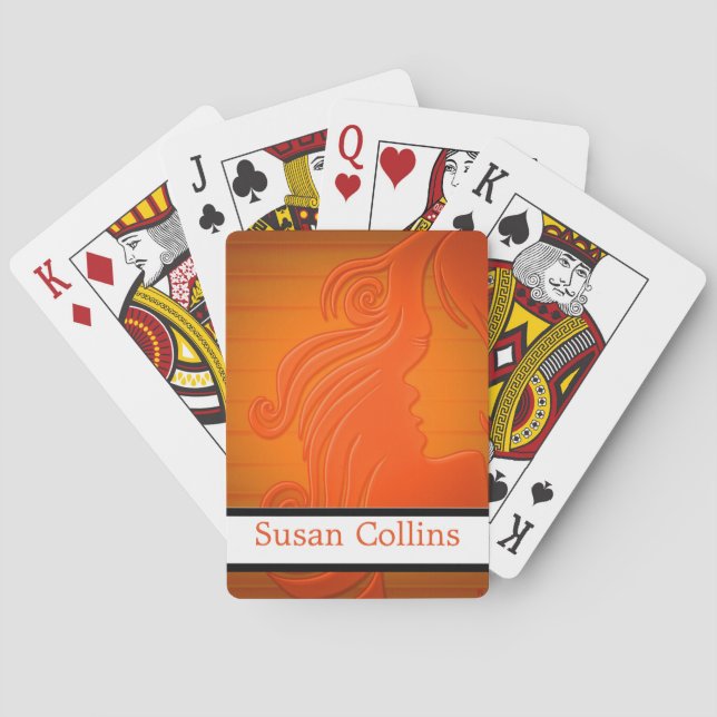 Personalized Orange White Woman Facing Poker Cards (Back)