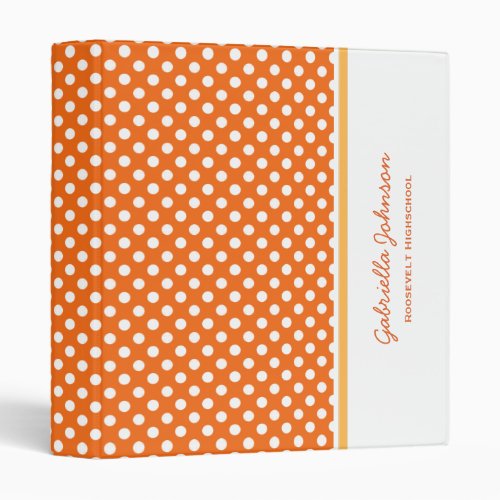 Personalized Orange With White Polka Dot Binder