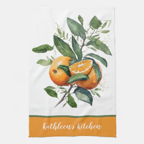 Personalized Oranges Fruit Greenery Kitchen Towel