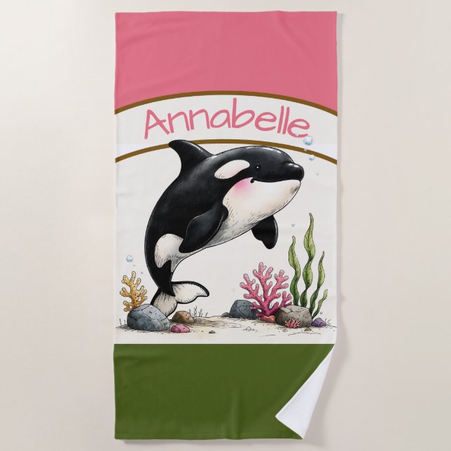 Personalized Orca Beach Towel  (Front)
