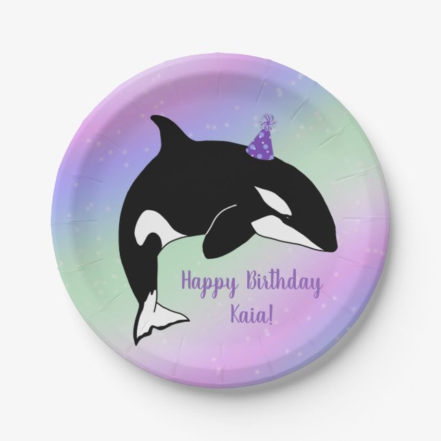 Personalized Orca Killer Whale Birthday Paper Plates (Front)
