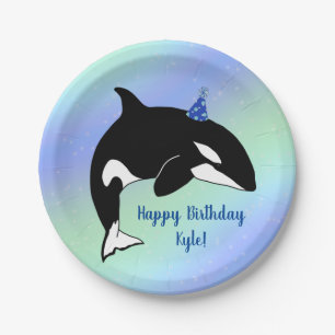 Personalized Orca Killer Whale Birthday Paper Plates