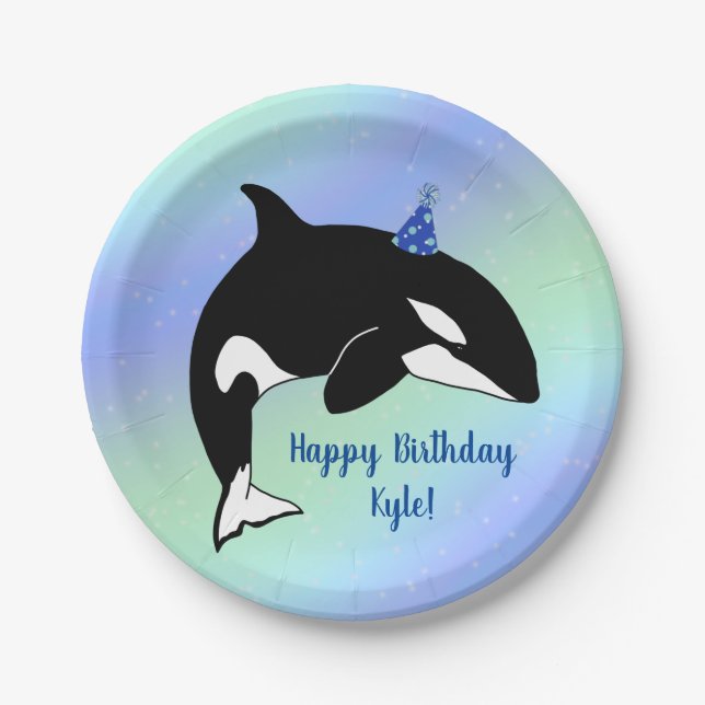 Personalized Orca Killer Whale Birthday  Paper Plates (Front)