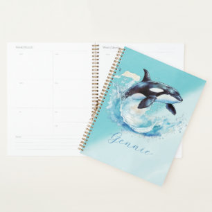 Personalized Orca Splash Turquoise Ocean Wildlife Planner