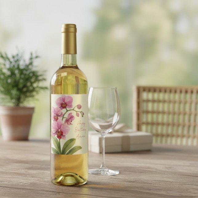 Personalized Orchid Floral Wine Label (Creator Uploaded)