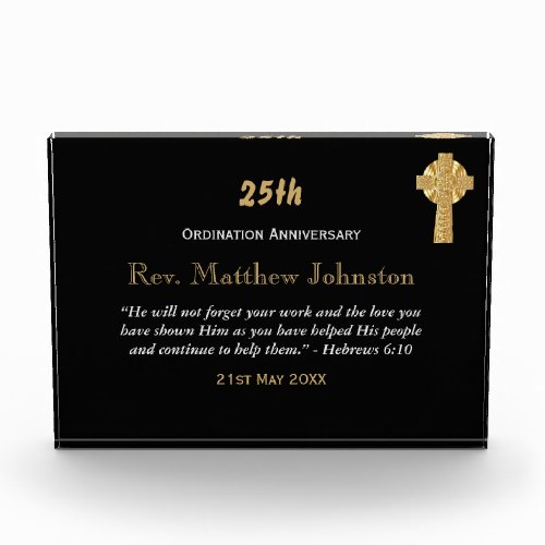 Personalized ORDINATION ANNIVERSARY Priest Pastor Acrylic Award