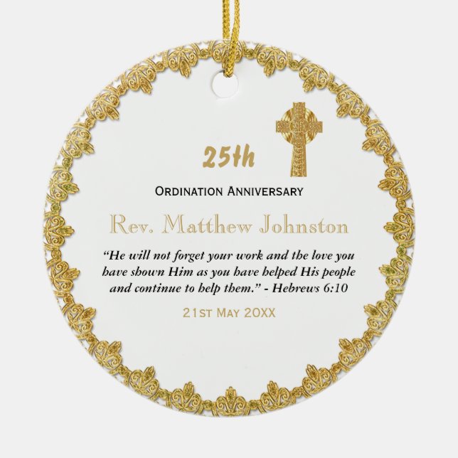 Personalized ORDINATION ANNIVERSARY Priest Pastor Ceramic Ornament (Front)